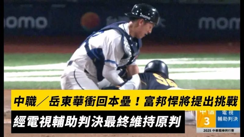 中職／岳東華衝回本壘！富邦悍將提出挑戰　經電視輔助判決最終維持原判