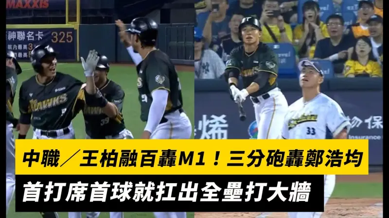 中職／王柏融百轟M1！三分砲轟鄭浩均 個人首打席首球就扛出全壘打大牆
