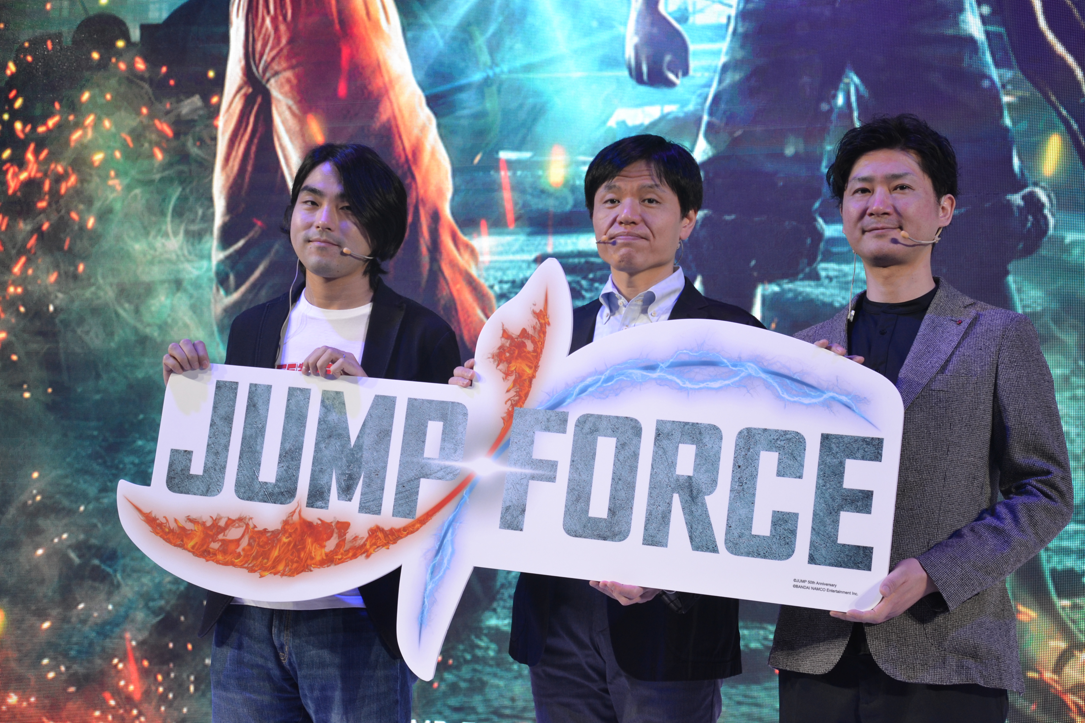 《JUMP FORCE》製作團隊，左起製作人中島光司、Spike Chunsoft開發團隊金子裕幸與角谷佐壽。