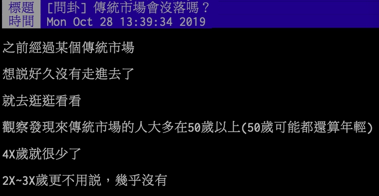 ▲網友討論台灣菜市場是否會沒落。（圖／翻攝PTT）